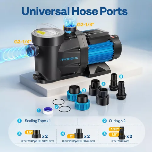 Vista 5 de VIVOHOME Bomba de piscina autoprimante potente de 1.5 HP 6360 GPH con interruptor de encendido/apagado para piscina enterrada/sobre el suelo