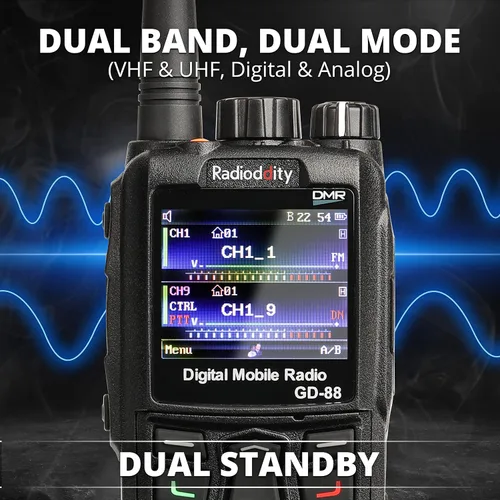 Vista 3 de Radioddity GD-88 DMR y radio de mano analógica de 7 W, radio bidireccional jamón de doble banda UHF VHF, con GPS/APRS, repetidor de banda cruzada