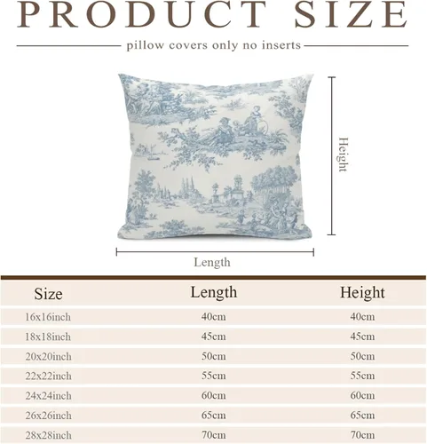 Vista 3 de Blue Toile - Juego de 2 fundas de almohada estilo rústico francés, fundas de almohada vintage de 18 x 18 pulgadas, para sofá, sala de estar