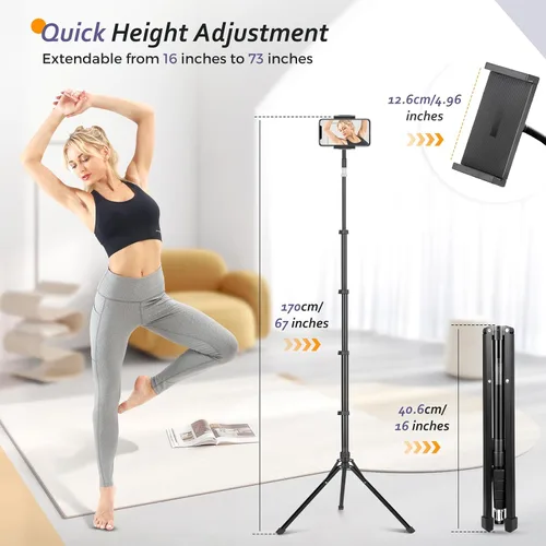 Vista 2 de Aureday Soporte de Piso para iPad, Soporte Trípode para iPad de Altura Ajustable de 67", Soporte para Tablet con Soporte Extensible para iPad mini