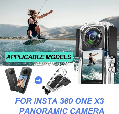 Vista 6 de Funda impermeable para cámara de acción Insta 360 one X3, carcasa protectora de buceo subacuático 40M con accesorios de soporte