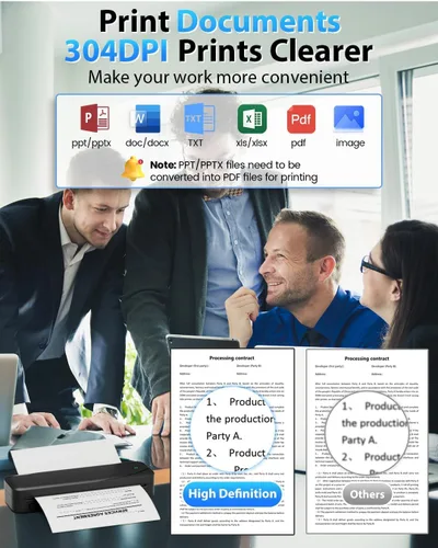 Vista 3 de Impresoras portátiles inalámbricas para viajes, impresora térmica Bluetooth sin tinta Negro