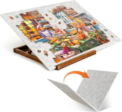 Vista 10 de Tektalk Tablero de Rompecabezas Plegable con Soporte/Base Ajustable de 3 Ángulos, Tapete de Rompecabezas Portátil Ligero con Caballete de Madera