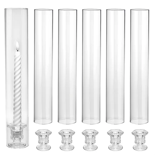 Vista 10 de CHILL RECIPE Portavelas Hurricane de Cristal Transparente Cilíndricos de 12 pulgadas de Alto, Tubo de Chimenea, Portavelas de Cristal Cónico Floral