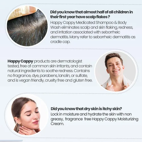 Vista 5 de Happy Cappy Paquete de champú medicado y gel de baño y crema hidratante – Champú para caspa de bebé, loción para eccema para niños, ayuda a la cuna