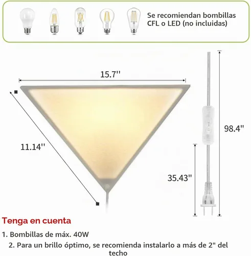 Vista 7 de Lámpara de esquina de lino con interruptor, lámparas de techo de esquina para sala de estar, lámpara de techo enchufable para áreas oscuras, lámpara
