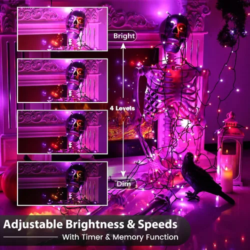 Vista 2 de Toodour - Guirnalda de luces RGB para Halloween, 33 pies, 100 luces LED naranja y morado
