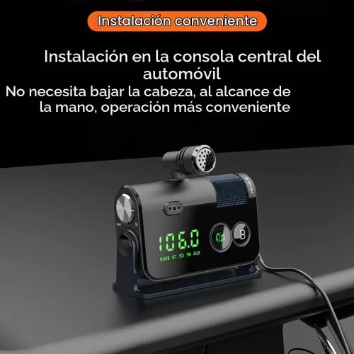 Vista 3 de Transmisor Bluetooth Fm, 2 micrófonos y QC3.0 + Tipo-C PD 18W HiFi Bass, adaptador Bluetooth para automóvil compatible con llamadas manos libres Azul