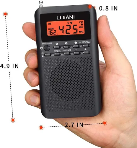 Vista 5 de NOAA Weather AM FM Radio portátil operada por 2 pilas AA con auriculares estéreo, reloj despertador digital temporizador de sueño, mejor recepción