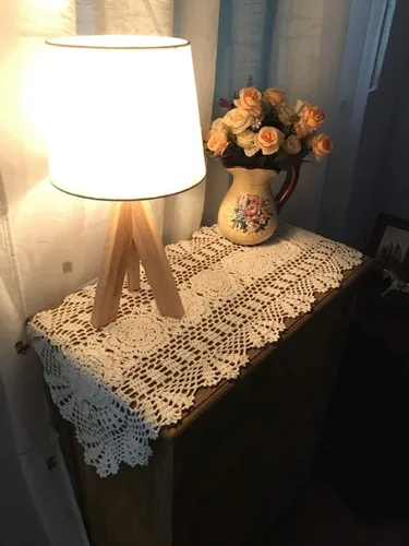 Vista 7 de Damanni Tapete ovalado de algodón hecho a mano con encaje de ganchillo, 12 x 24 pulgadas, color beige