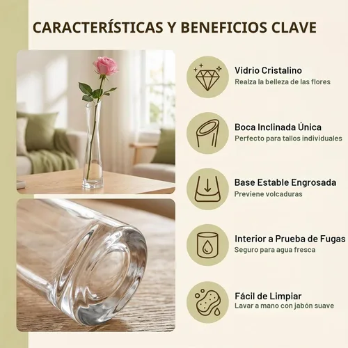 Vista 5 de Florero de cristal de 9.8 in de altura, florero decorativo transparente, jarrones de tallo único para decoración de Navidad en el hogar, boda