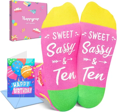 Vista 10 de HAPPYPOP Birthday Gifts Ideas - Socks for 6-10 Year Old, Birthday Gift with Greeting Card