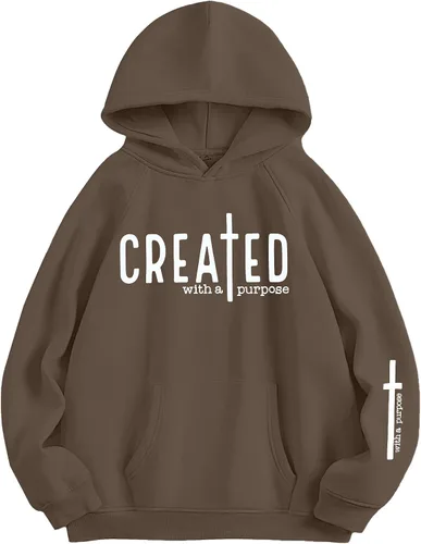 Vista 7 de EGELEXY Creado con un Propósito Sudadera con Capucha Cristiana para Mujeres, Camiseta de Fe Religiosa, Biblia, Pullover Ligero Beige