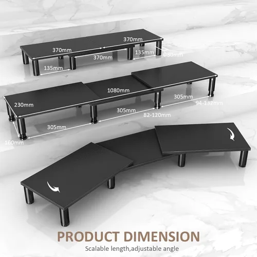 Vista 5 de AX WABER Soporte elevador de monitor doble, soporte para monitor con patas de acero de altura ajustable, soporte de monitor de madera