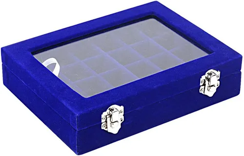 Vista 4 de MeJell - Joyero de terciopelo con 24 ranuras para anillos, aretes, bandeja de almacenamiento