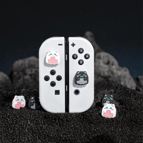 Vista 5 de FunMax - 4 tapas de silicona con agarre para el pulgar en 3D, para Nintendo SwitchOLEDSwitch Lite (gato fantasma)