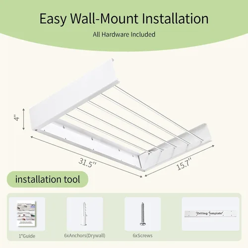 Vista 8 de Estante de secado de ropa montado en la pared 31.5" plegable, 60 libras para lavandería y apartamento Carbon Steel & Stainless Steel, 60 lb