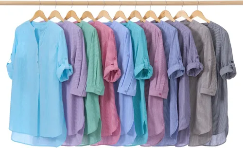 Vista 4 de ellos Túnica Henley a rayas de talla grande para mujer, Multi