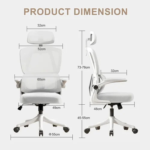 Vista 2 de Office Chair Mesh Desk Chair,Ergonomic High Back Gaming Wheelchair with Wheels and Adjustable Headrest,Comfortable Folding Armrests for