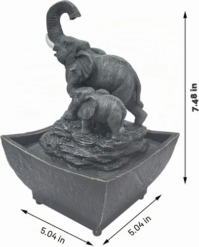 Vista 2 de Nature's Mark Fuente de agua de mesa de elefante y elefante bebé de 7.5 pulgadas (con adaptador)
