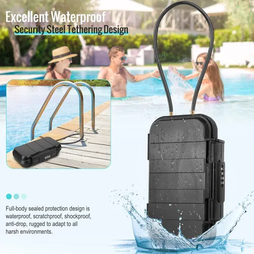 Vista 2 de BKNOOU Caja de seguridad portátil con cadena removible, caja de seguridad antirrobo para la playa, caja de seguridad con cerradura de combinación