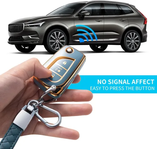 Vista 6 de Funda para llavero Toyota con cordón de cuero, funda protectora para llave de automóvil para Toyota Avalon Camry Corolla RAV4, protector de control