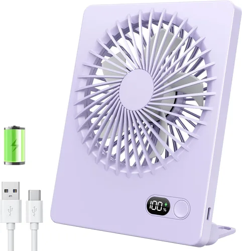 Vista 9 de Zuvas Ventilador de escritorio con pilas, recargable de inclinación de 180°, ventilador personal plegable ultra silencioso, pequeño, portátil, de 3