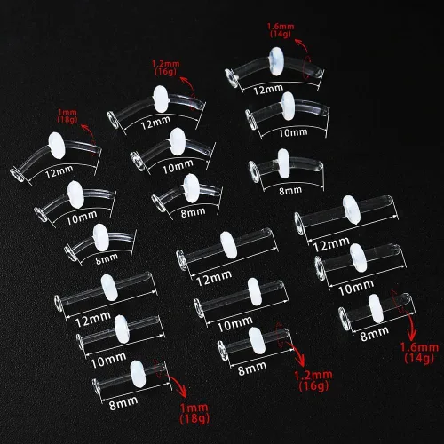 Vista 4 de 12pcs Glass Piercing Retainers Set for Work/Surgery/Sports, 18g 16g 14g Curved Clear Nose Studs for Cartilage Tragus Conch Daith Helix Lip Nose