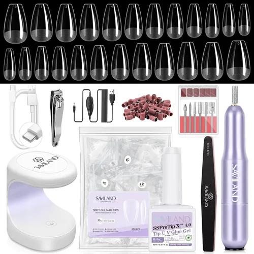Vista 15 de Saviland Kit de iniciación de uñas acrílicas: polvo y líquido acrílico rosa claro nude, cepillo, limas, formularios, uñas a presión, juego