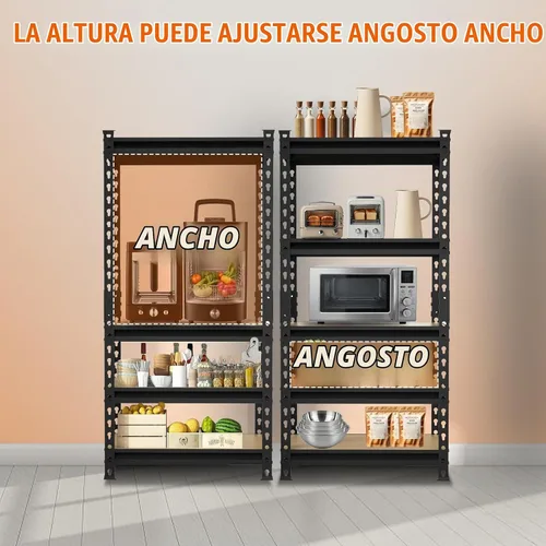 Vista 7 de Big RED Estantería de almacenamiento, 5 niveles ajustables, estantes de garaje de metal resistente/estante de utilidad para cocina, despensa