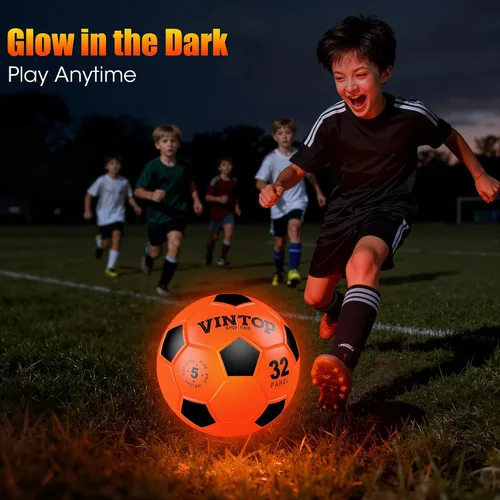 Vista 8 de Balón de fútbol que brilla en la oscuridad para niños de 8 a 12 y 15 años, pelota de fútbol con luz LED con bomba para interiores y exteriores