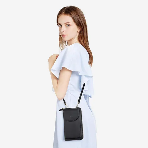Vista 7 de S-ZONE - Bolso cruzado para mujer, de cuero sintético de PU, con bloqueo RFID, para teléfono celularbilletera