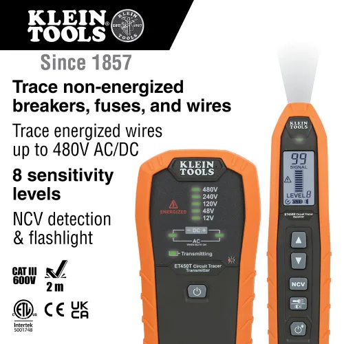 Vista 2 de Klein Tools ET450 - Kit avanzado de buscador de disyuntores subterráneos y trazador de cables para interruptores energizados y no energizados