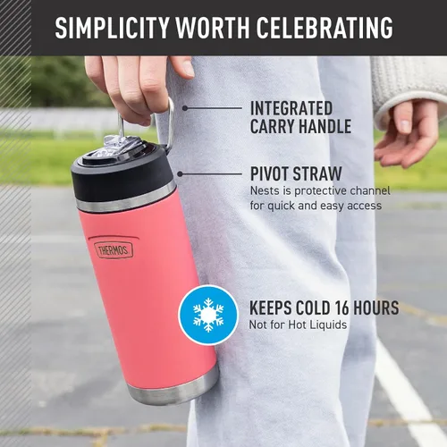 Vista 3 de THERMOS ICON SERIES - Botella de agua aislada con tapa con popote, 18 onzas, rosa intenso, botella de agua aislada al vacío de acero inoxidable