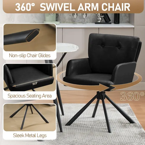 Vista 3 de WUTUTUEE Silla de comedor de piel sintética, moderna, cómoda, giratoria, silla de comedor tapizada con respaldo medio, silla de escritorio sin