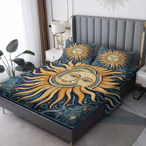 Vista 11 de Sun Sheets tamaño individual – Sábanas estéticas celestiales de microfibra suave, bolsillo profundo, sábanas y fundas de almohada estampadas sin