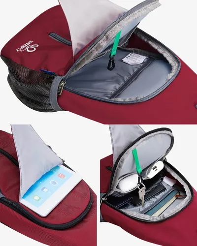 Vista 89 de Waterfly - Mochila cruzada tipo bandolera para viajes y caminatas, bolsa de pecho, Gris, talla única