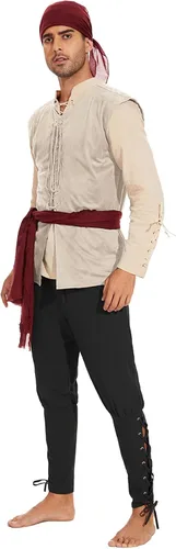 Vista 13 de Zando Chaleco pirata renacentista medieval vikingo para hombre, disfraz de Halloween o cosplay