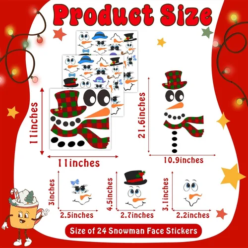 Vista 4 de Calcomanías de cara de muñeco de nieve para manualidades, calcomanías de Navidad que brillan en la oscuridad, decoraciones de muñeco de nieve