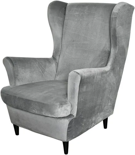 Vista 17 de OBCREAT Fundas para silla Wingback, 2 piezas de terciopelo elástico con respaldo de ala, fundas de sofá para silla de ala suave con parte inferior
