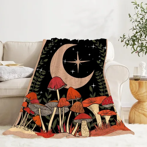 Vista 4 de Manta de hongos, ultra suave, cálida y ligera, de franela de forro polar con microhongos, para cama, sofá, regalo de viaje, decoración de hongos