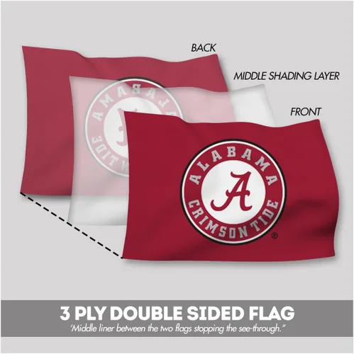 Vista 2 de Banderas con logotipo de la Universidad de Alabama Football Crimson Tide Circle A, de 12 x 18 pulgadas, nailon 200D impreso de doble capa con ojales
