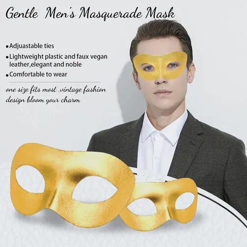 Vista 4 de Máscara de máscaras para parejas, elegante juego de máscaras venecianas de metal y cuero, máscaras de Halloween para mujeres y hombres