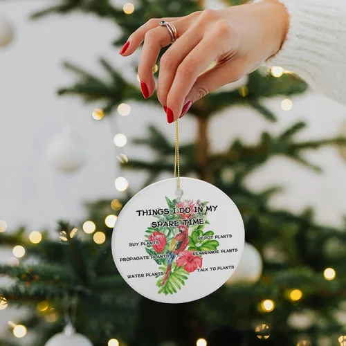 Vista 7 de Adornos de plantas para árbol de Navidad, decoración de Navidad de señora de plantas locas, bonitos y divertidos adornos de cerámica para amantes