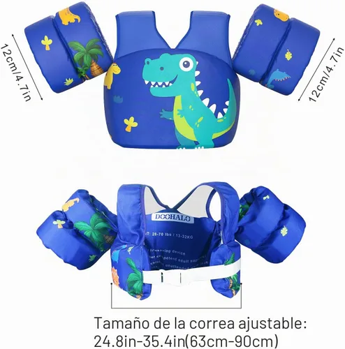 Vista 4 de DOOHALO Flotadores de natación para niños de 28 a 70 libras, chaleco flotante de hombro para niños de 2 a 8 años de edad, para niños y niñas, bebés
