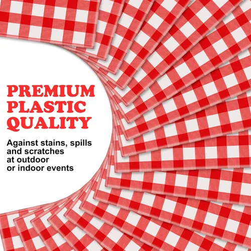 Vista 3 de Mantel rectangular desechable de plástico a cuadros, 12 piezas, 54 x 108 pulgadas, 8 pies, impermeable, para picnic, barbacoa, vacaciones, fiesta