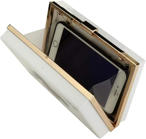 Vista 4 de EROGE - Bolso de mano de acrílico con diseño geométrico colorido para mujer