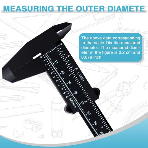 Vista 6 de Flutesan Mini pinza de plástico de 6 pulgadas/5.906 in, herramienta de medición de doble escala, pinza de vernier rectangular, regla de lectura