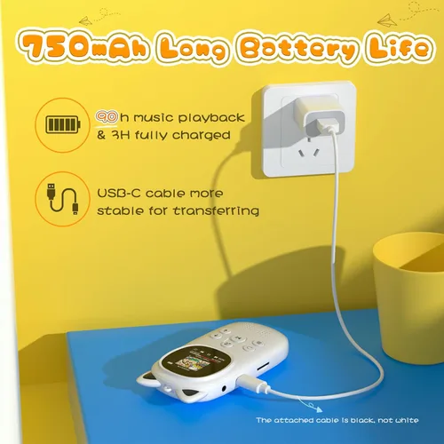 Vista 6 de Reproductor de MP3 para niños, reproductor de MP3 Bluetooth 5.0 de 32 GB, reproductor de música infantil con radio FM, altavoz, grabadora de voz