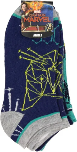 Vista 3 de Bioworld Captain Marvel Adult Goose The Cat Kree Colors 3 Pack Mix and Match No Show Ankle Socks